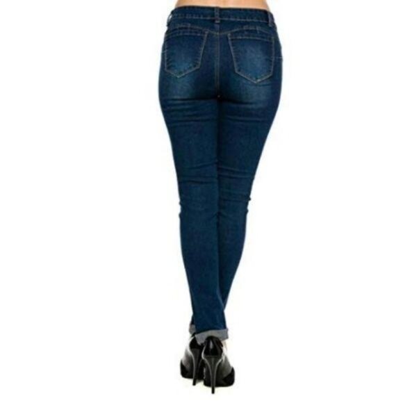 Wax Jean Butt I Love You Stretchy Blue Distressed Denim Jeans - Picture 3 of 4